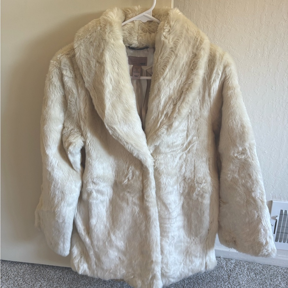 H&M faux fur white jacket